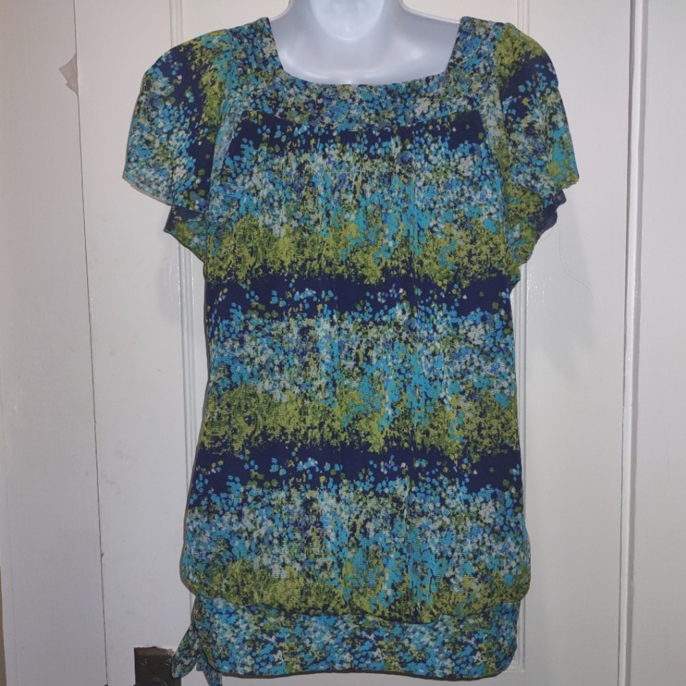 Short Sleeve Multicolor Lined Tank Top Ties at Waist